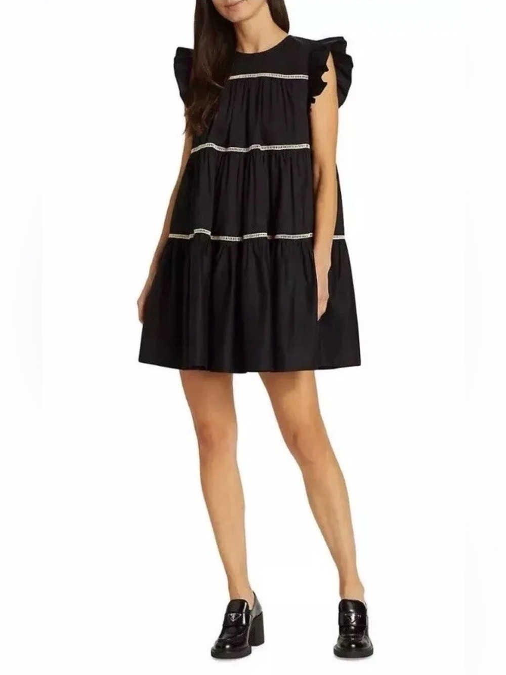 En Saison Black Tiered Ruffle-Sleeve Mini Dress | Size S